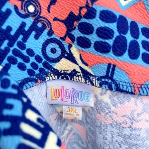 LuLaRoe Stretchy Crepe Azure Skirt Pink Blue Geo Print Womens Plus Size 3XL - Picture 4 of 5